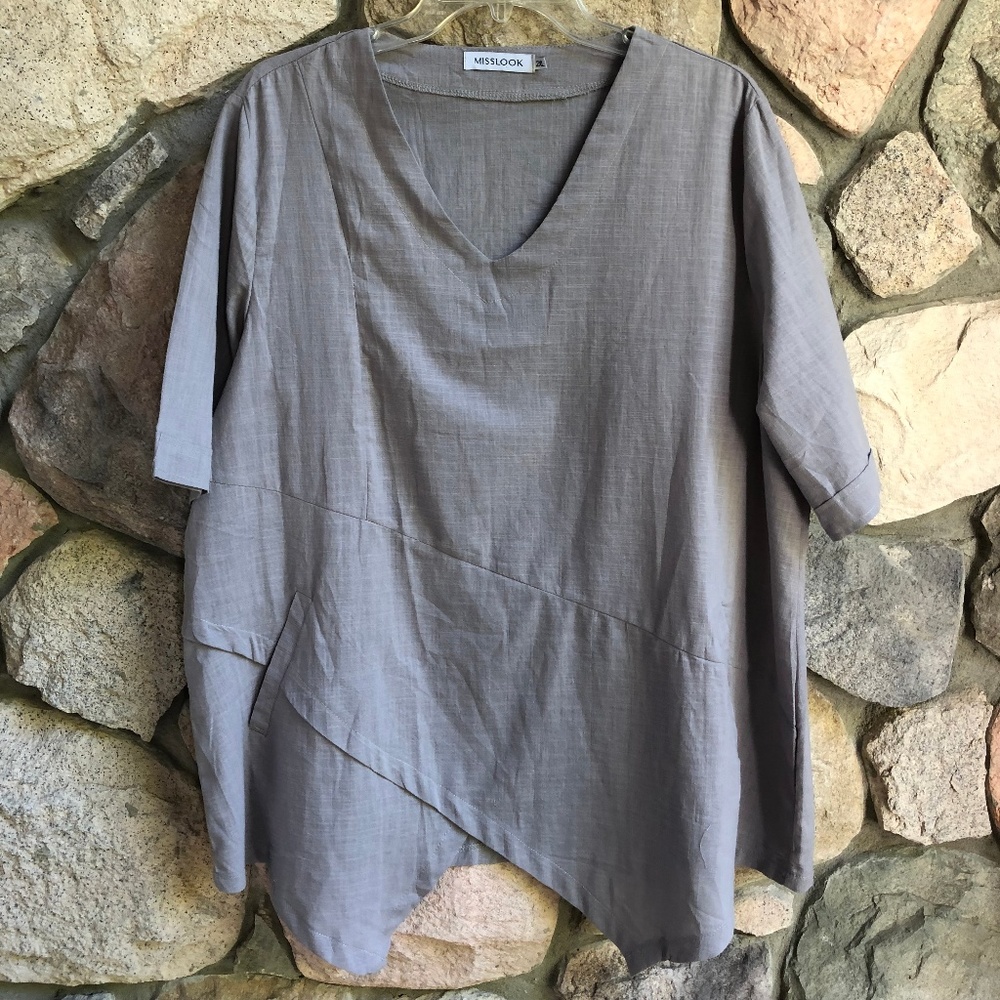 MISSLOOK Grey Tunic 2XL Linen Look